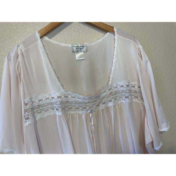 VTG Amanda Stewart Intimates Blush/ Pink Floral Lace Flutter Sleeve Nightgown 3X - Picture 3 of 13